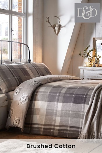 D&D Grey Colville Check Brushed Cotton Duvet Cover and Pillowcase Set (C24234) | £25 - £45