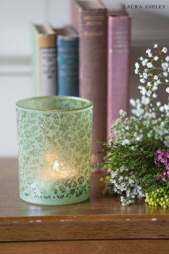 Laura Ashley Green Glass Hurricane Lantern Candle Holder (C24397) | £20