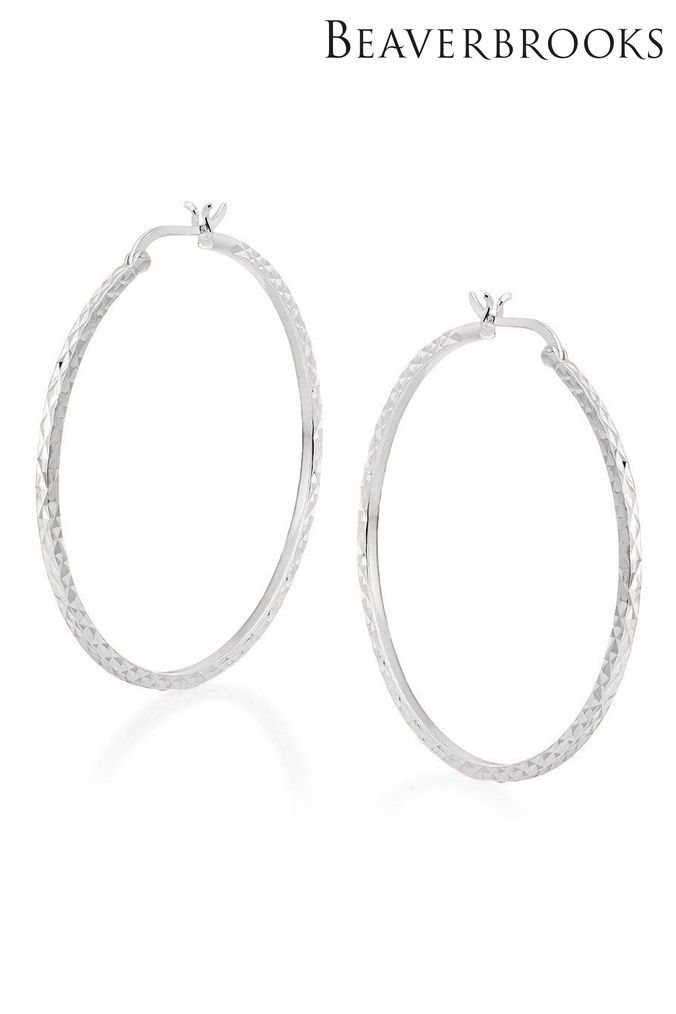 Beaverbrooks Sterling Silver Sparkle Cut Hoop Earrings (C24460) | £59