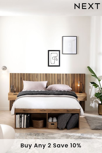 Oak Effect Bronx Wooden Hotel Bed Frame with Platform Storage and Bedside Tables (C24482) | £1,150