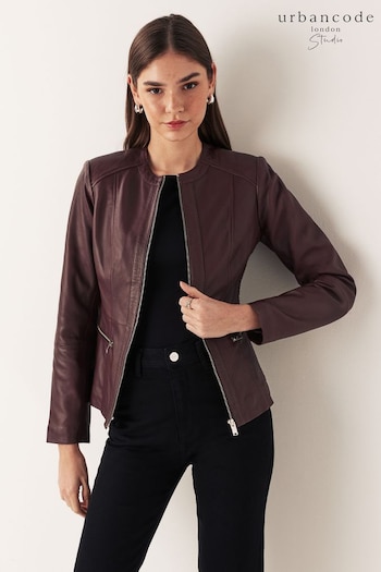 Urban Code Red Collarless Leather Jacket (C24611) | £149