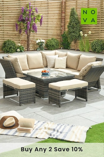 Nova Outdoor Living Grey Cambridge Rattan Effect Compact Reclining Corner Sofa Set with Rising Table (C24612) | £1,500