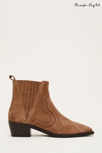 Phase Eight Stitch Detail Brown Suede Ankle Boots (C24646) | £139