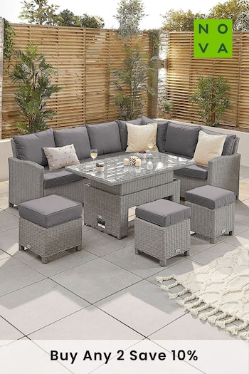 Nova Outdoor Living Grey Ciara Rattan Effect Corner Dining Set Right Hand with Rising Table (C24657) | £1,600