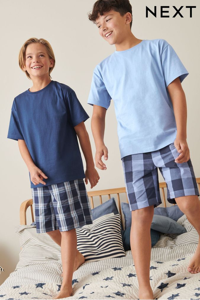Blue 2 Pack Check Short Pyjamas (4-16yrs) (C24798) | £18 - £32