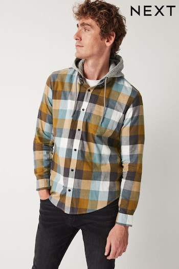 Green/Natural Check Long Sleeve Shirt with Hood (C24916) | £35