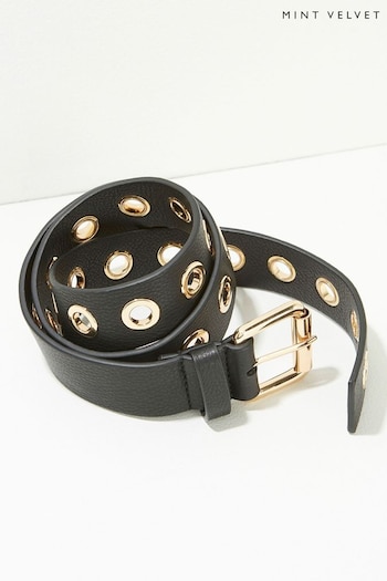 Mint Velvet Black Leather Eyelet Belt (C25036) | £49