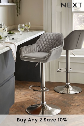 Soft Velvet Mid Grey Chrome Leg Hamilton Adjustable Height Kitchen Bar Stool (C25087) | £155