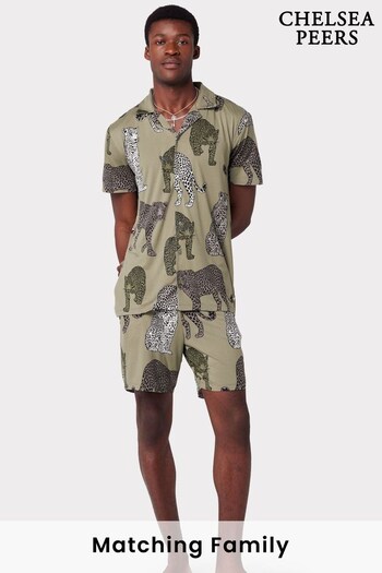 Chelsea Peers Green Recycled Fibres Leopard Print Short Pyjama Set (C25180) | £35