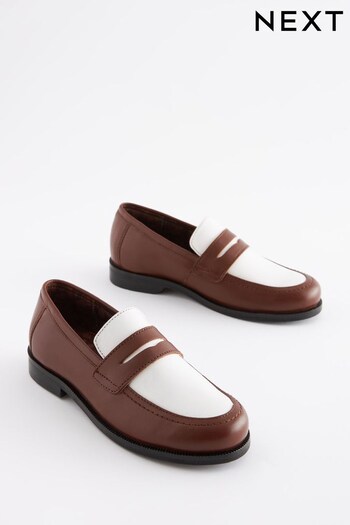 Tan/White Leather Saddle Loafers (C25213) | £12.50 - £16