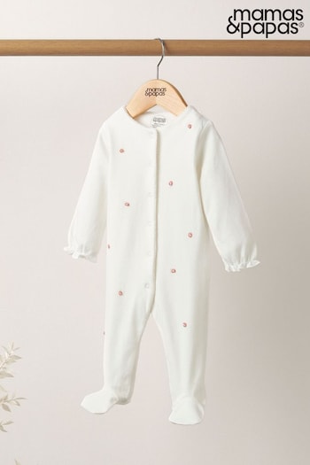 Mamas & Papas White Embroidered Flower All-In-One (C25261) | £19