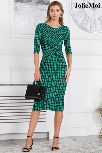 Jolie Moi Green Qyara Jersey Twist Bodycon Midi Dress (C25263) | £55