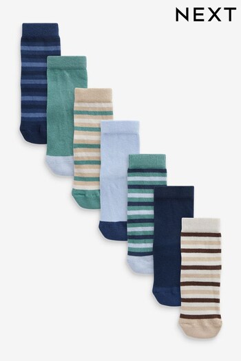 Blue/Tan Brown Stripes 7 Pack Cotton Rich Socks (C25440) | £8 - £10