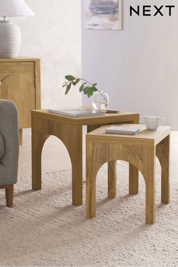 Natural Arches Mango Wood Effect Set of 2 Nest of Table (C25464) | £175