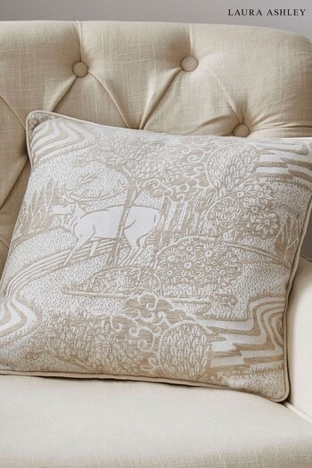 Laura Ashley Natural Trecastle Velvet Cushion (C25739) | £50
