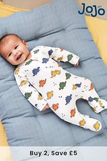JoJo Maman Bébé Multi Dino Print Zip Cotton Baby Sleepsuit (C25801) | £20