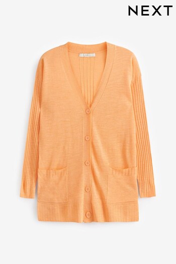 Fluro Orange Rib Sleeve Button-Up Linen Cardigan (C25915) | £11.50