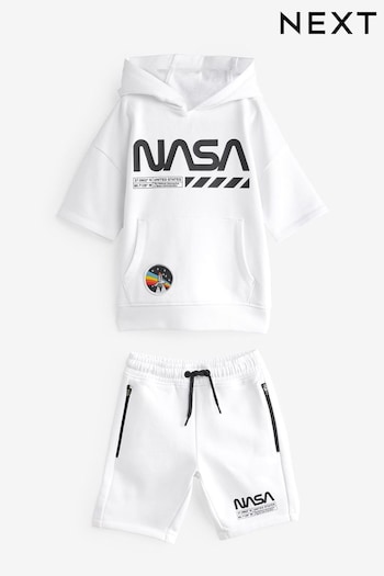 White NASA Short Sleeve Hoodie and Shorts Set (3-16yrs) (C26038) | £23 - £31