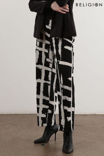 Religion Black Wide leg Printed Trousers In Abstract Print (C26059) | £66