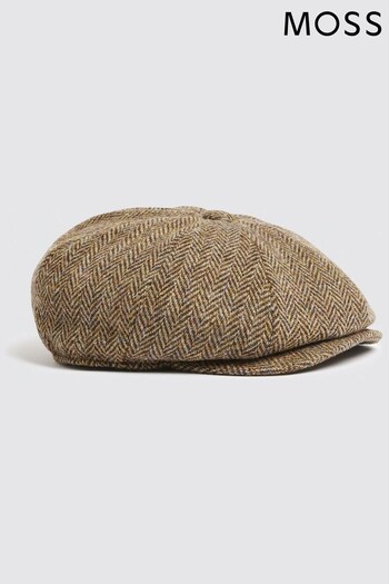 MOSS Brown Harris Tweed Herringbone Baker Boy Cap (C26085) | £40