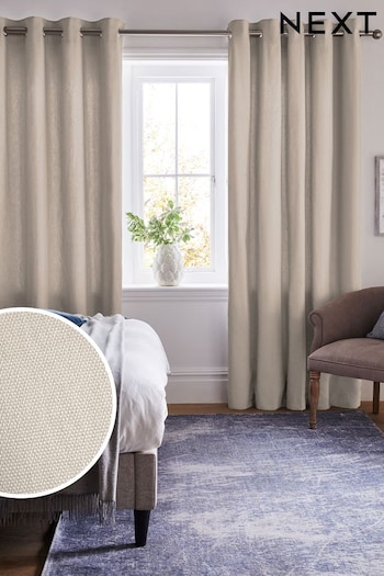 Dark Natural Cotton Lined Eyelet Curtains (C26120) | £20 - £90