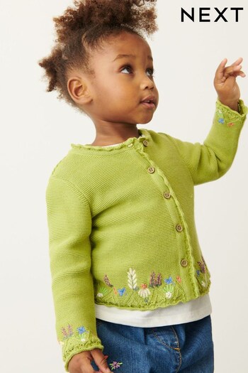 Lime Green Floral Embroidered Cardigan (3mths-7yrs) (C26499) | £17 - £21