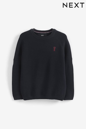 Navy With Stag Textured Crew Jumper (3-16yrs) (C26531) | £11 - £16