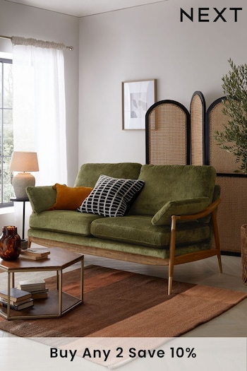 Plush Chenille Moss Green Flinton Wooden 3 Seater Sofa (C26763) | £799