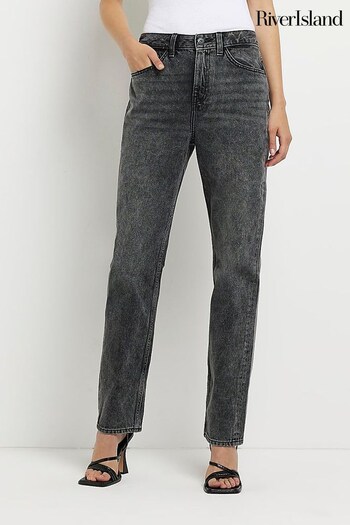 River Island Black Mid Rise Straight Leg Jeans Beb (C26816) | £43