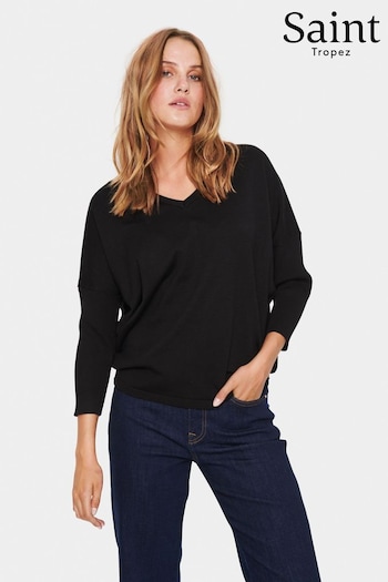 Saint Tropez Mila Black V-Neck Jumper (C26910) | £30