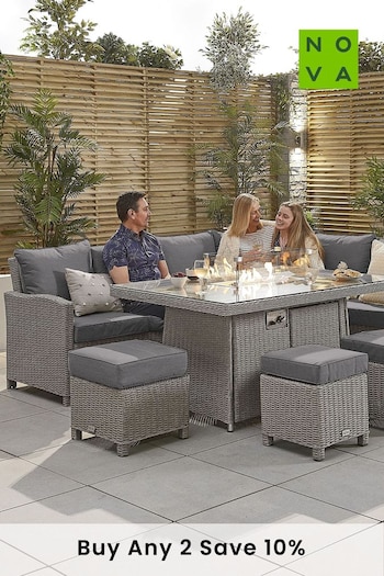 Nova Outdoor Living White Rattan Effect Ciara Right Hand Corner Sofa Set with Fire Pit Table (C26944) | £2,100