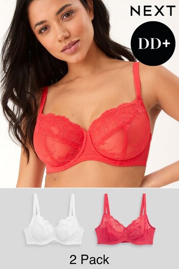 Red/White Non Pad Balcony DD+ Lace Bras 2 Pack (C26954) | £30