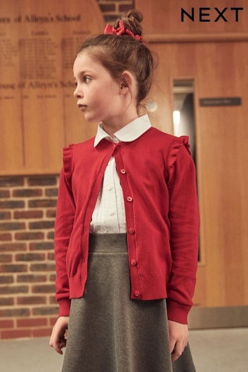 Red Cotton Rich Frill Shoulder School Cardigan (3-16yrs) (C26982) | £9 - £14