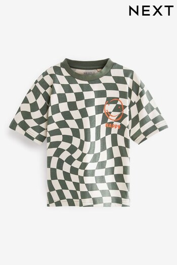 Khaki Green Checkerboard Short Sleeve All Over Print T-Shirt (3mths-7yrs) (C27002) | £6.50 - £8.50