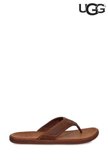 UGG Brown Seaside Flip Leather flatform Sandals (C27034) | £70