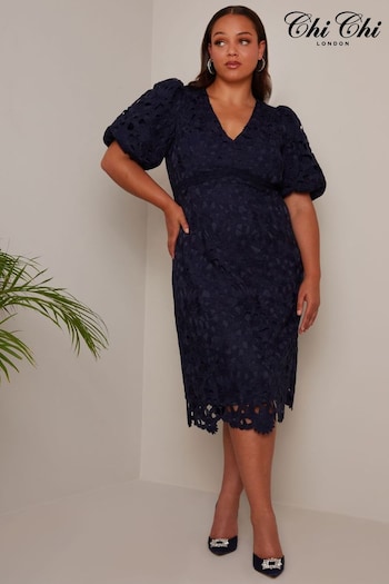 Chi Chi London Blue Curve Puff Sleeve Premium Lace Mini Dress (C27106) | £90