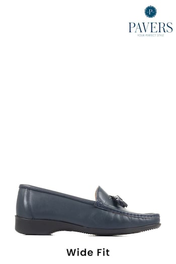 Pavers Wide Fit Blue Leather Loafers With Tassel (C27194) | £48