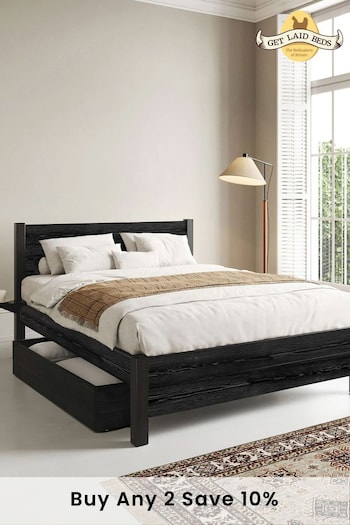 Get Laid Beds Black Oxford Square Leg Solid Wood Bed Combo (C27257) | £795 - £975