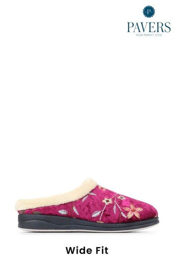 Pavers Red Wide Fit Full Fluffy Slippers (C27297) | £22