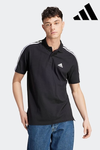 adidas Black Essentials Piqué Embroidered Small Logo 3-Stripes 100% Cotton Polo Shirt (C27319) | £33