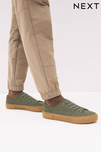 Khaki Green Canvas Low Trainers (C27367) | £32