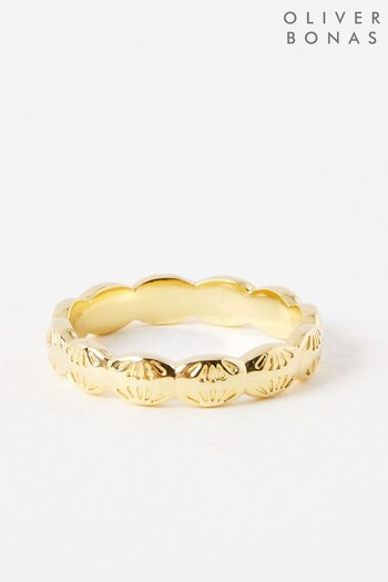 Oliver Bonas Gold Tone Acacia Scalloped Sunshine Engraving Ring (C27375) | £39.50