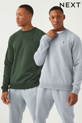 Olive Green/Grey Crew Sweatshirts 2 Pack (C27383) | £48