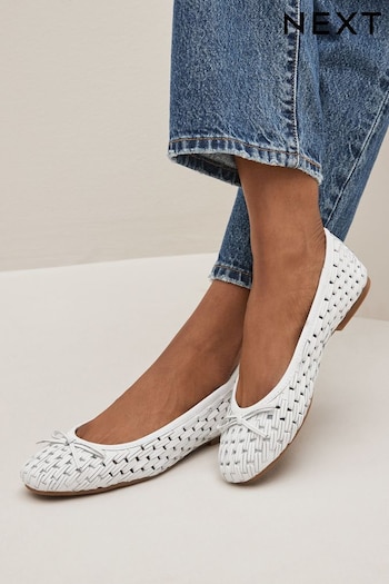 White Forever Comfort® Leather Weave Ballerina Shoes (C27425) | £45