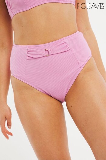 Figleaves Manhattan Pink High Waist High Leg Belted Bikini Bottoms (C27437) | £25