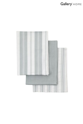 Gallery Home Set of 3 Grey Organic Cotton Stripe Tea Towels (C27459) | £16