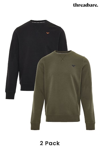 Threadbare Black/Khaki Crew Neck Sweatshirts 2 Packs (C27499) | £38
