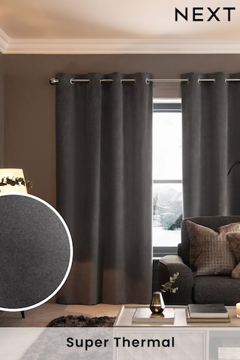 Charcoal Grey Matte Velvet Super Thermal Curtains (C27593) | £60 - £155