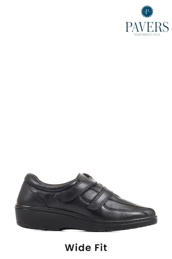 Pavers Wide-Fit One Touch Black Shoe With Two Straps (C27641) | £45