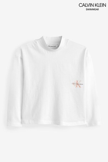 Calvin Klein 01W White Monogram Long Sleeve T-Shirt (C27655) | £40